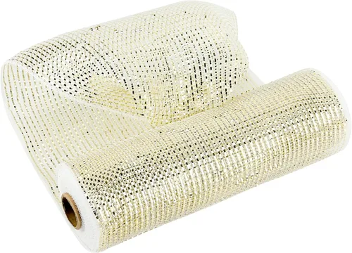 Vista 27 de MEEDEE Gold Mesh Ribbon 10 Inch Wide x 30 Feet - Deco Metallic Mesh Roll for Christmas Tree Wreaths, Garland, Swag, Basket Craft Decorations Dorado