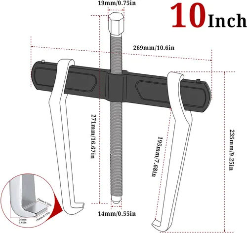 Vista 5 de BILITOOLS Extractor de engranajes de 10", de 2 mordazas, interno externo para la extracción de poleas, volantes, rodamientos y engranajes