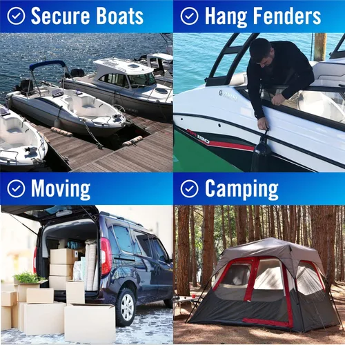 Vista 6 de Líneas de muelle para barcos de 1/2 pulgada x 25 pies, paquete de 2 cuerdas de nailon trenzado doble con bucle de 12 pulgadas, línea de amarre