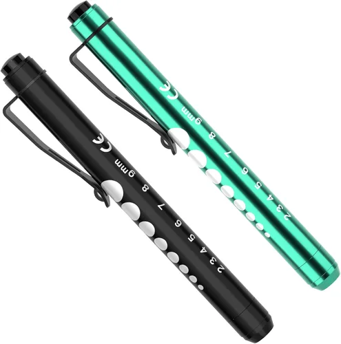 Vista 10 de RISEMART Linternas tipo bolígrafo para enfermeras, paquete de 2 linternas médicas reutilizables con medidor de pupila y regla, linterna LED de luz