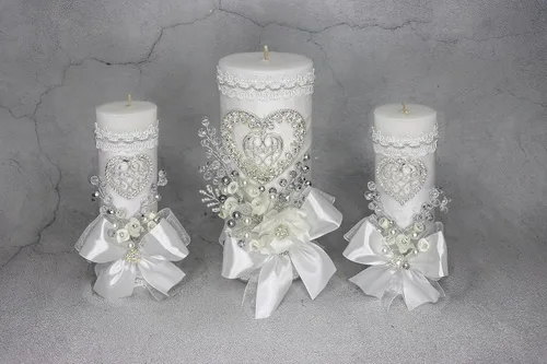 Vista 2 de A&C Quinceañeras and More Unity Candles Juego de 3 velas de boda Unity Candles para ceremonia de boda, velas de unión (blanco plateado)