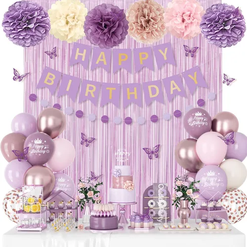 Vista 24 de Decoraciones de Cumpleaños Neutras para Mujeres y Niñas, Globos con Confeti Blanco Arena Dorado con Estampado Metálico, Calcomanías de Mariposa