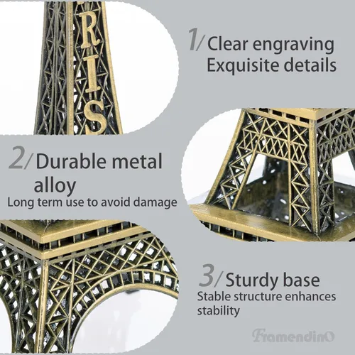 Vista 3 de Framendino, Estatua de la Torre Eiffel, 3 unidades, decoración de aleación, decoración de París para decoración de fiesta y hogar
