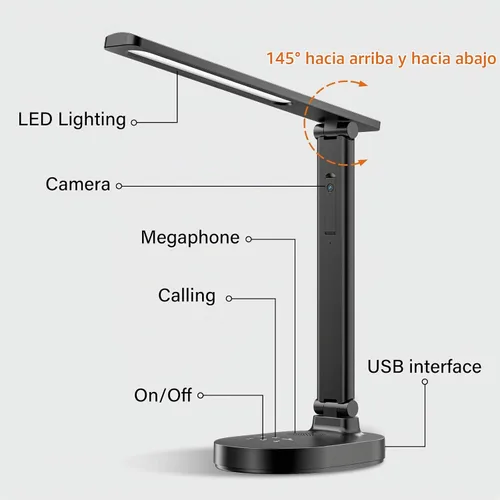 Vista 7 de Monitor de bebé inteligente WiFi con cámara, lámpara de escritorio para el cuidado de los ojos con 5 brillo, monitores de bebé 2k HD, conversación