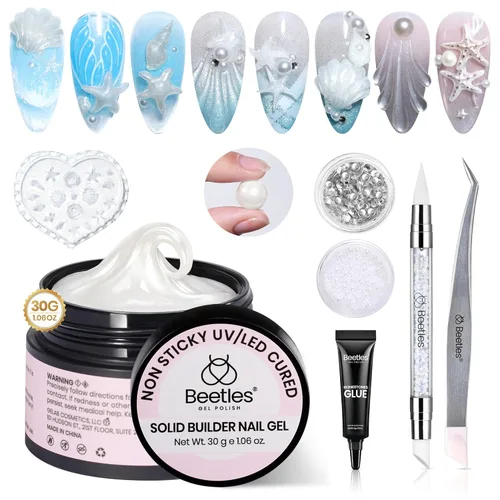 Vista 10 de Beetles - Gel de uñas sólido constructor, gel transparente 3D de 1.06 onzas para esculpir, gel de construcción de gel duro con polvo de uñas