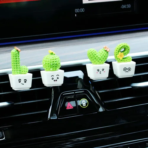 Vista 5 de Cabezal tembloroso de primavera, 4 piezas de decoración de automóvil de cactus, cabeza agitadora de primavera, creativa, decoración de maceta
