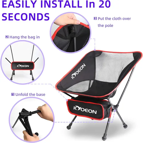 Vista 6 de Portable Camping Chair, Ultralight Durable Foldable Chair for Outdoor Camp,Travel, Beach, Picnic, Garden, Sport Sturdy Frame, Comfortable