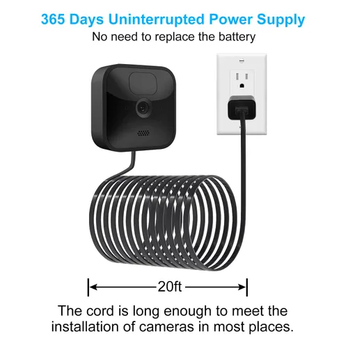 Vista 3 de StartVision Paquete de 2 cables de extensión de alimentación de 20 pies con adaptador de corriente para cámara Blink XT, XT2 y Blink Outdoor