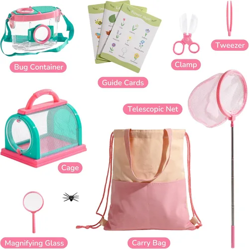 Vista 2 de ROBOTIME Mud Kitchen & Kids Explorer Kit – Cocina de madera al aire libre con fregadero, parrilla y jardín + 10 piezas kit de captura de insectos