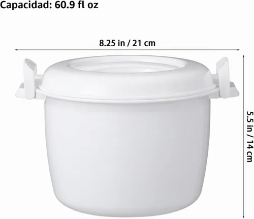 Vista 2 de SHERCHPRY - Olla arrocera para microondas de 1.8 litros con tapa, olla de arroz para microondas de 1.9 cuartos de galón