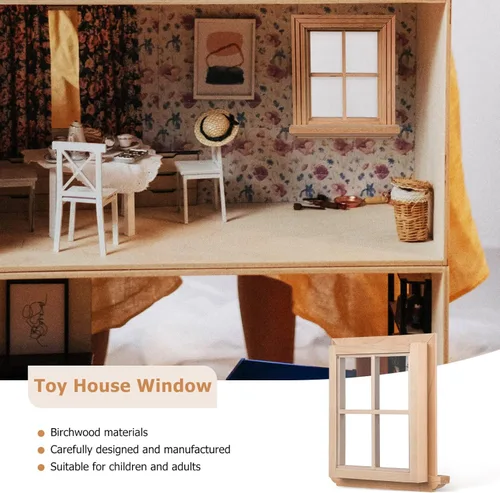 Vista 2 de Toyvian Casa de muñecas Ventanas de madera: 2 unids marco de ventana en miniatura 1 12 muebles de casa de muñecas pequeños marcos de madera adornos