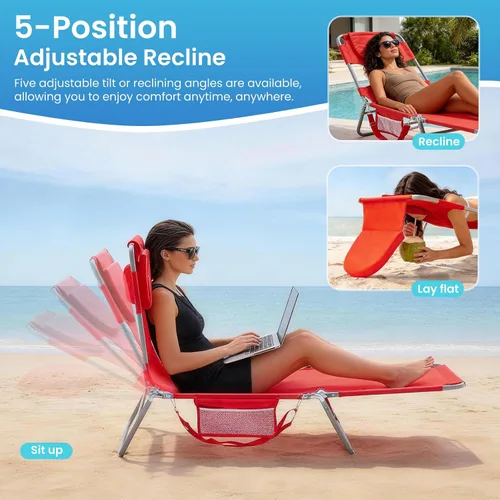 Vista 5 de DUMOS Sillón para exteriores, silla de bronceado de playa con orificio para Rojo