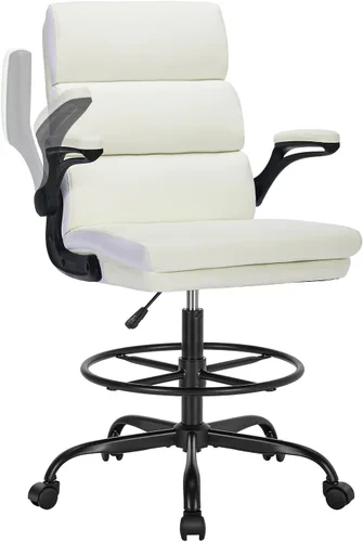 Vista 9 de Silla de Dibujo Silla Alta de Oficina con Reposabrazos Abatibles Acolchados Silla de Escritorio de Pie Ergonómica Ejecutiva para Computadora