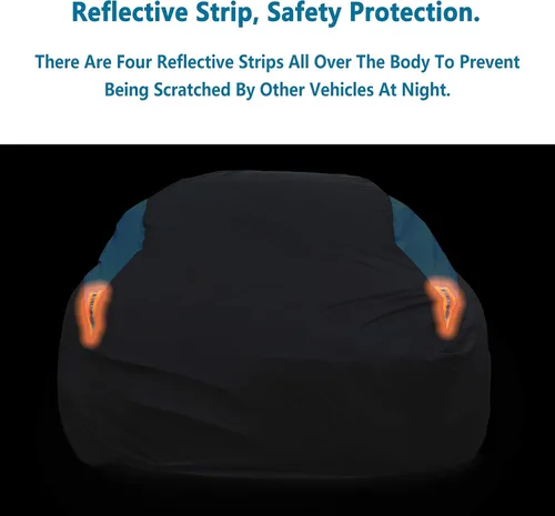 Vista 6 de MORNYRAY Funda impermeable para auto para todo tipo de clima, protección UV, resistente al viento, para exteriores, ajuste universal para sedán Azul