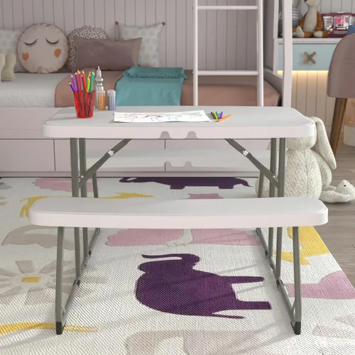 Vista 4 de EMMA + OLIVER Mesa de actividades plegable de plástico blanco granito para niños de 4.93 pies - Mesa de juego Construcción duradera, uso comercial