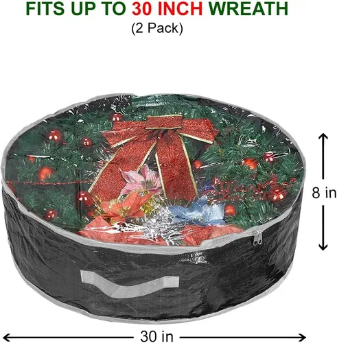 Vista 4 de ProPik Bolsa de almacenamiento para corona de Navidad de 30 pulgadas, contenedor navideño con ventana transparente, tela resistente a desgarros