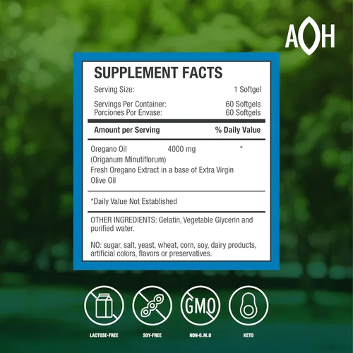 Vista 2 de ADAPTOHEAL Aceite de orégano, 60 cápsulas blandas, suplemento de apoyo inmunológico e intestinal para una digestión saludable, formulado con aceite