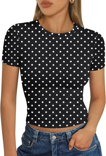 Vista 41 de Trendy Queen - Camisetas básicas para mujer, camisetas de verano 2025, de manga corta, ajustadas, para gimnasio, entrenamiento, ropa estilo Y2K