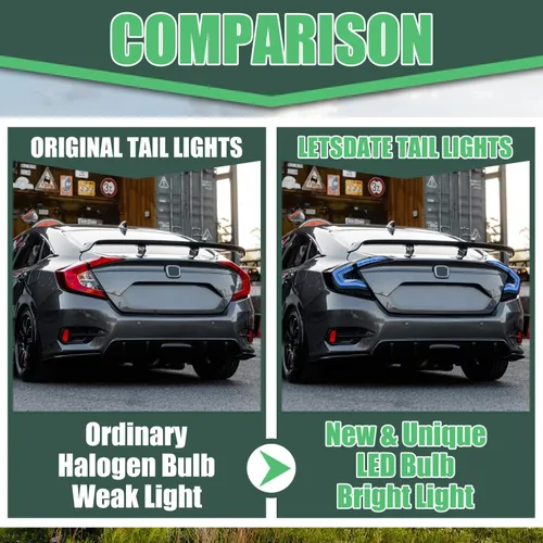 Vista 5 de Luces traseras LED para Honda Civic Sedan 2016-2021, montaje de luces traseras RGB para Honda Civic de 10ª generación con señal de giro