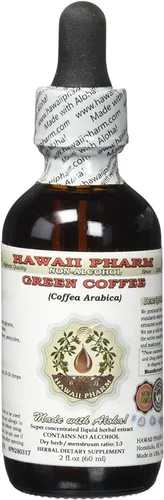 Hawaii Pharm Extracto líquido sin alcohol de café verde, café verde (Coffea Arabica), suplemento herbario natural de glicerita de frijoles secos, 2