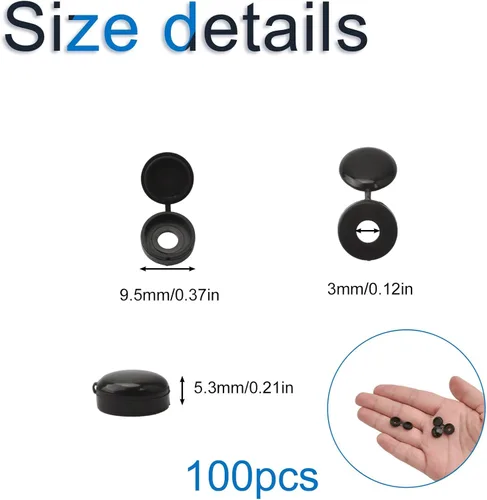 Vista 2 de INCREWAY 100 tapas de plástico para tornillos y arandelas plegables M3, cubiertas decorativas (negro)