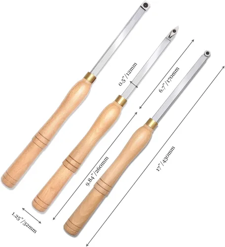 Vista 2 de Herramientas de torno de carburo para torneado de madera, 17 pulgadas, juego de 3 herramientas de torneado de madera de tamaño completo, incluye
