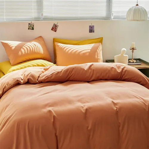 Vista 302 de CLOTHKNOW Juego de edredón de 3 piezas a cuadros color beige óxido, tamaño Full, juego de ropa de cama de cuadros edredón terracota con 2 fundas