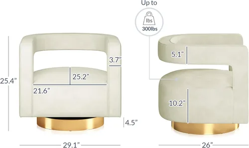 Vista 16 de BELLEZE Silla giratoria con diseño de barril, moderna silla redonda con respaldo curvado de terciopelo con base dorada, 360 grados para sala