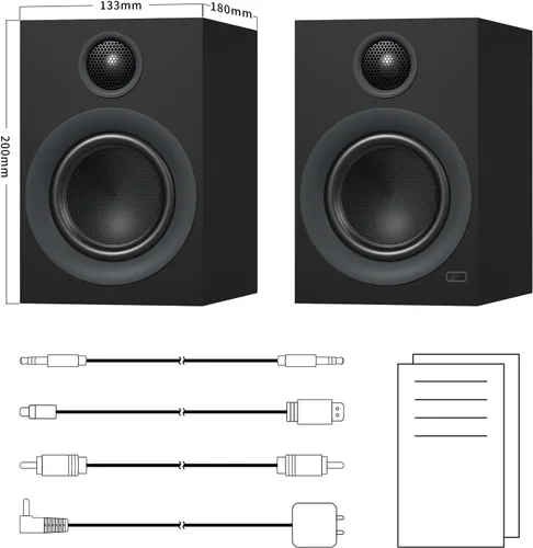 Vista 5 de Altavoces Bluetooth para estantería, 75 W, altavoz activo con woofer de 4 pulgadas, altavoz de alta fidelidad con aptX Bluetooth USB para el hogar