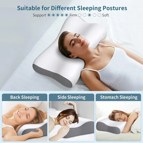 Vista 6 de Almohada cervical de cuello para alivio del dolor, almohadas de espuma viscoelástica con contorno para dormir, almohada ergonómica ortopédica