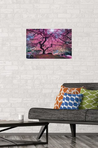 Vista 3 de Trends International Póster de pared Pink Tree 2 de Moises Levy, 22.4 pulgadas de largo x 14.7 pulgadas, versión enmarcada en madera de granero