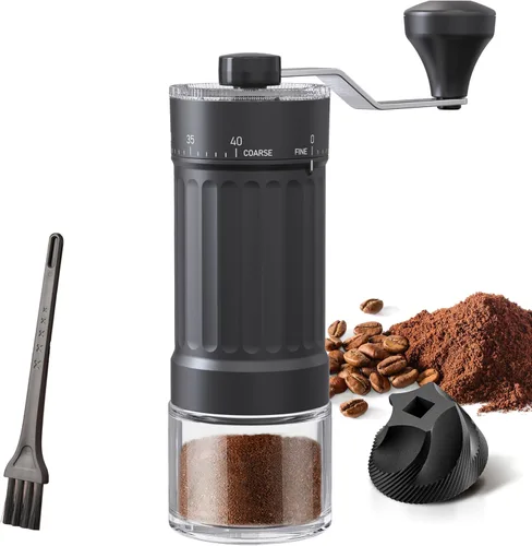 Vista 10 de Molinillo de café de mano, rebaba cónica para expreso, prensa francesa, vertido, doble rodamiento, capacidad de ajuste externo, 0.88 oz