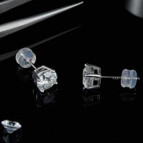 Vista 3 de Moissanite Stud Earrings Lab Created Diamond 18K White Gold Plated 925 Sterling Silver Earring Jewelry Gifts for Women Men