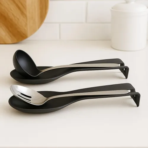 Vista 5 de Juego de 2 cucharas de cocina de nailon para estufa, cucharas de degustación, utensilios para mantener los contadores limpios, resistente al calor