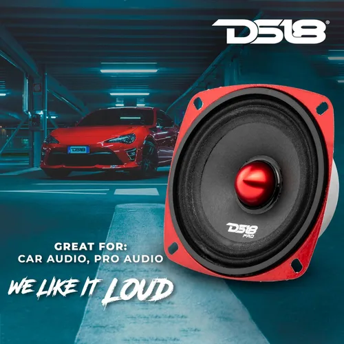 Vista 4 de Altavoz DS18 PRO de rango medio, cúpula en compresión de aluminio roja, altavoces de puerta de audio de alta calidad para auto o camión sistema