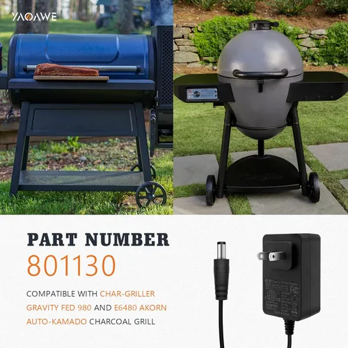 Vista 5 de YAOAWE Adaptador de corriente de repuesto para parrilla Char-Griller Gravity Fed 980 y E6480 Akorn Auto-Kamado Charcoal Grill, pieza de cable