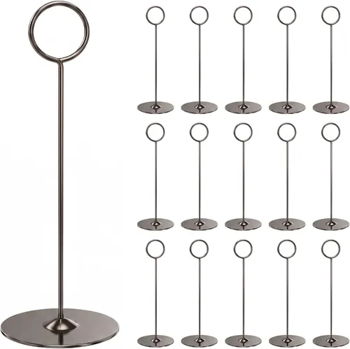 Urban Deco 16 tarjeteros de mesa de 8 pulgadas, soportes de acero para fotos, letreros de comida, notas de notas, bodas, restaurantes, cumpleaños