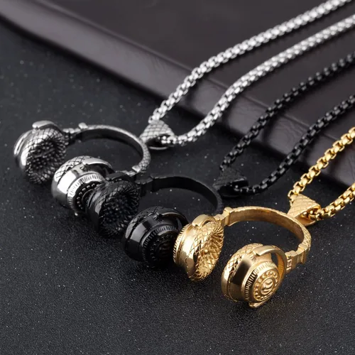 Vista 3 de Apopo Fashion - Collar con dije de auriculares de acero inoxidable para hombre