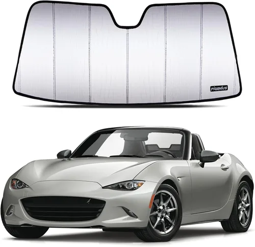 Vista 8 de Pigenius Parasol de parabrisas para Mazda MX-5 Miata 2006-2015, acabado de cuero gris premium