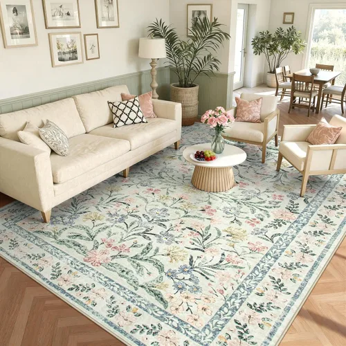 Vista 15 de Wonnitar Alfombra Lavable de Pasillo 2'6''x8', Alfombra de Pasillo Floral Bohemia de 8 pies de Largo para Dormitorio, Alfombras Beige Suaves
