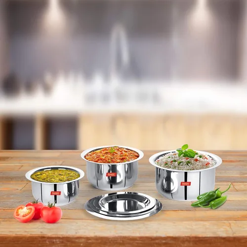 Vista 2 de Sumeet Tapa de acero inoxidable/patila/utensilios de cocina con tapas, 370, 550, 27.1 fl oz, 3 piezas (acero)