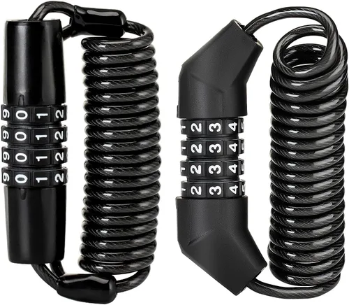 Vista 8 de ROCKBROS Cerradura de casco de motocicleta con bloqueo de cable retráctil de 4 dígitos para bicicletas, cochecitos, equipaje