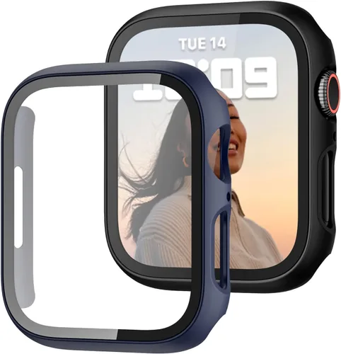 Vista 12 de JZK - 2 fundas con protector de pantalla de vidrio templado para Apple Watch Series 3/2/1 de 38 mm, ultradelgadas, de cobertura completa, Negro/Negro