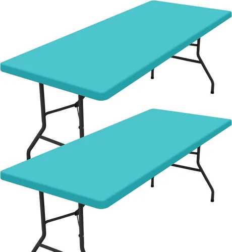 Vista 18 de homing Paquete de 2 manteles rectangulares, mantel de tela elástica ajustable para mesas plegables de 6 pies, mantel lavable para picnic