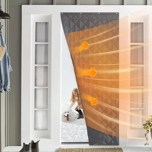 Vista 12 de NICETOWN Cortina opaca con aislamiento térmico para puerta, resistente a la intemperie, impermeable, antipérdida de energía, cortina gruesa