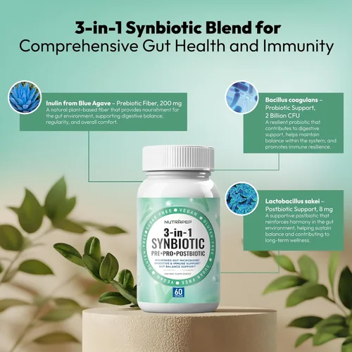 Vista 5 de NutraPep Synbiotics probiótico prebiótico posbiótico – Apoyo diario para la salud intestinal con pre Pro y post bióticos para hombres y mujeres