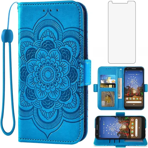 Asuwish Funda tipo cartera compatible con Google Pixel 3a y protector de pantalla de vidrio templado, funda de cuero con tapa para tarjetas de