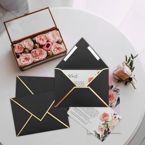 Vista 4 de Paquete de 50 sobres autoadhesivos de 4 x 6 pulgadas, sobres negros de 4 x 6 pulgadas para invitaciones con sobres autoadhesivos A6 para bodas