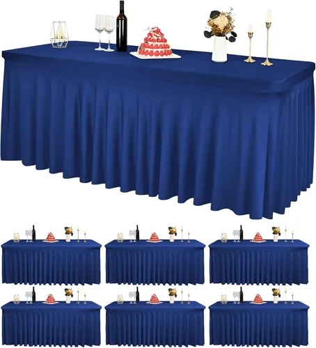 Vista 22 de 2 Packs Black Spandex Table Clothes for 6 Foot Rectangle Tables, Wrinkle Resistant Fitted Tables Cover, Washable Stretch Table Skirts for Weddings