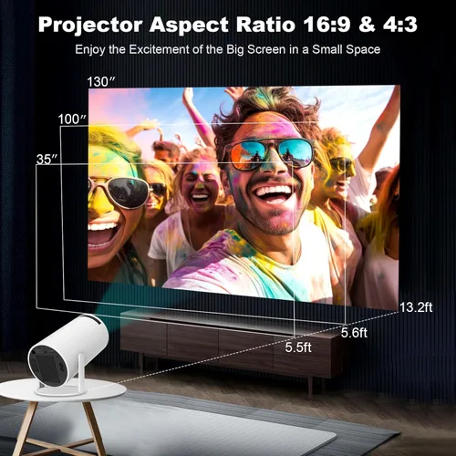 Vista 5 de Mini proyector, proyector portátil HY300 PRO, proyector inteligente, compatible con 4K 1080P con doble banda WIFI6 5G inalámbrico 5.4 Bluetooth, 160